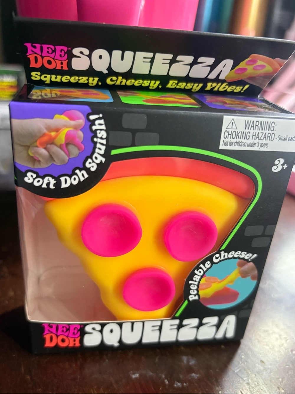 Needoh Squeezza Yellow & Pink Pizza Slice NEW IN BOX Stress Toy for Kids